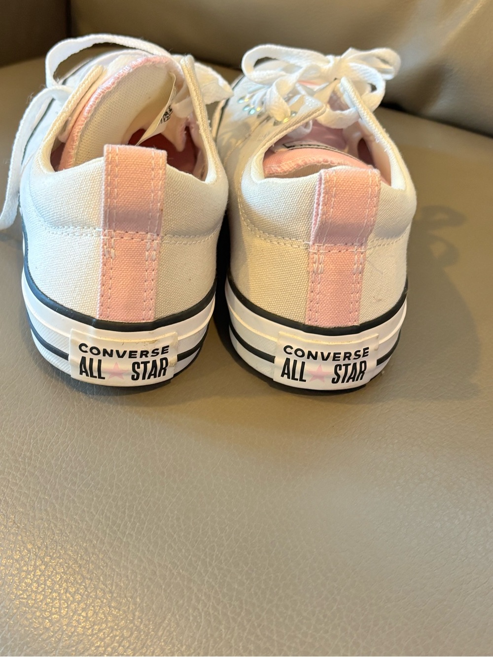 Converse Low Top Canvas Sneakers in White and Pink - Picture 3 of 6